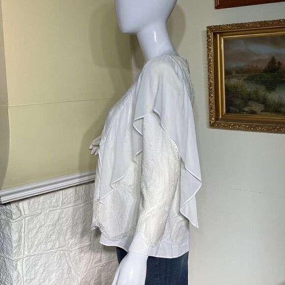 Massimo Dutti White Lace Overlay & Chiffon Boho Blouse - Picture 8 of 13